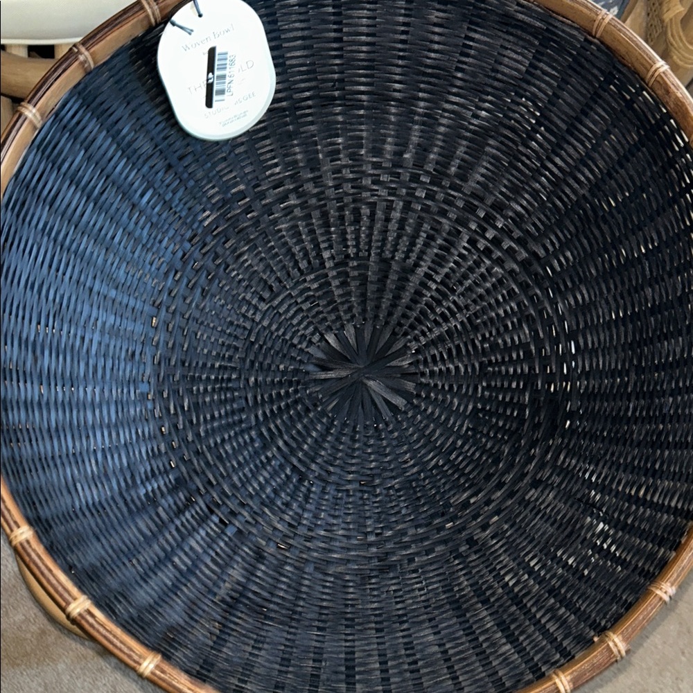 Studio McGee Round Bamboo Woven Bowl Black and Tan 15.75” H - Picture 4 of 9